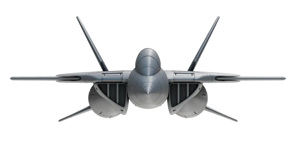 Uncolored 3D render of Turbokat jet viewed from the front