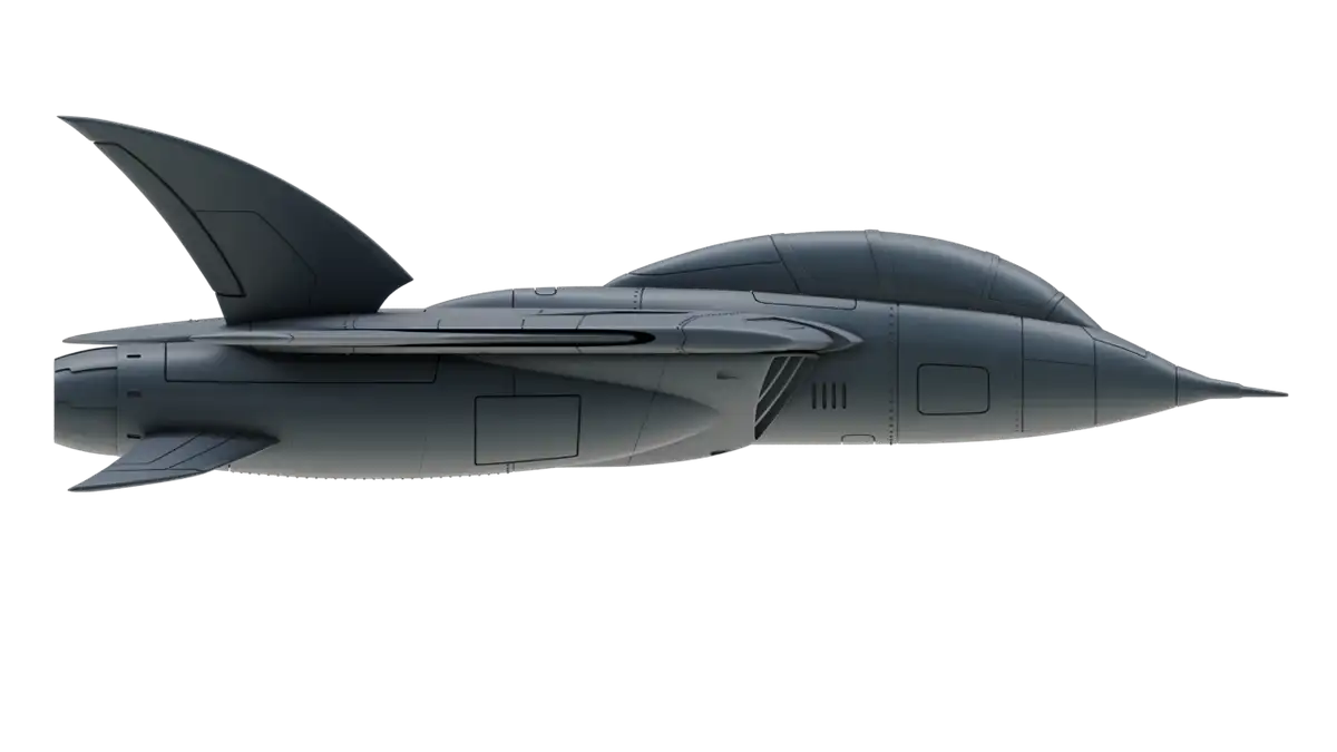 Uncolored 3D side render showing Turbokat fuselage and engine housing