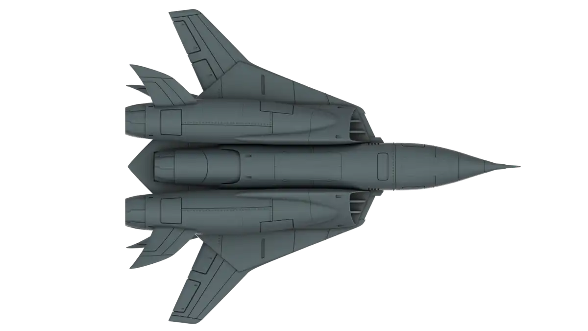 Uncolored 3D underside render showing Turbokat fuselage panels and fins
