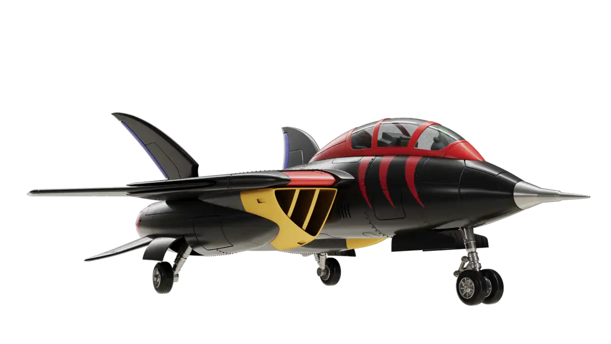 Full-color Turbokat side render with black body, red and blue paint applications and landing gear
