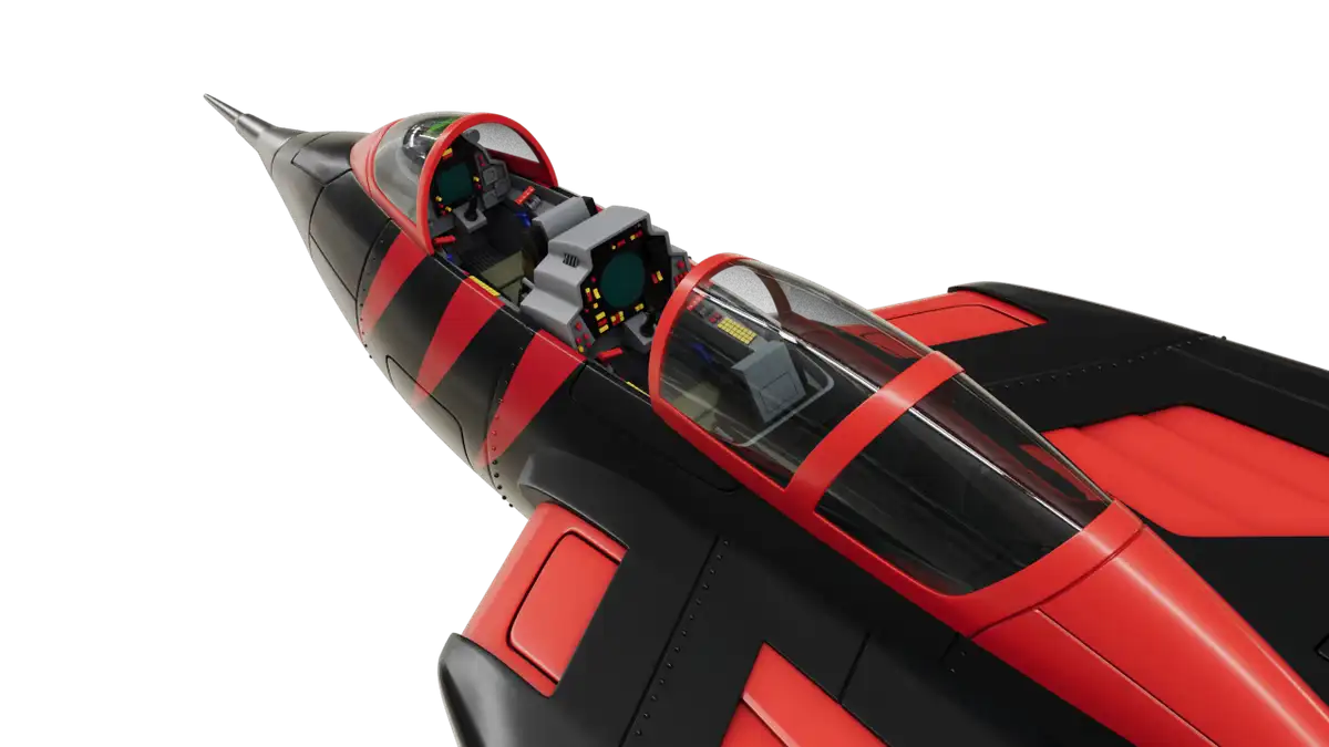 Close render of Turbokat cockpit with both pilot figures seated