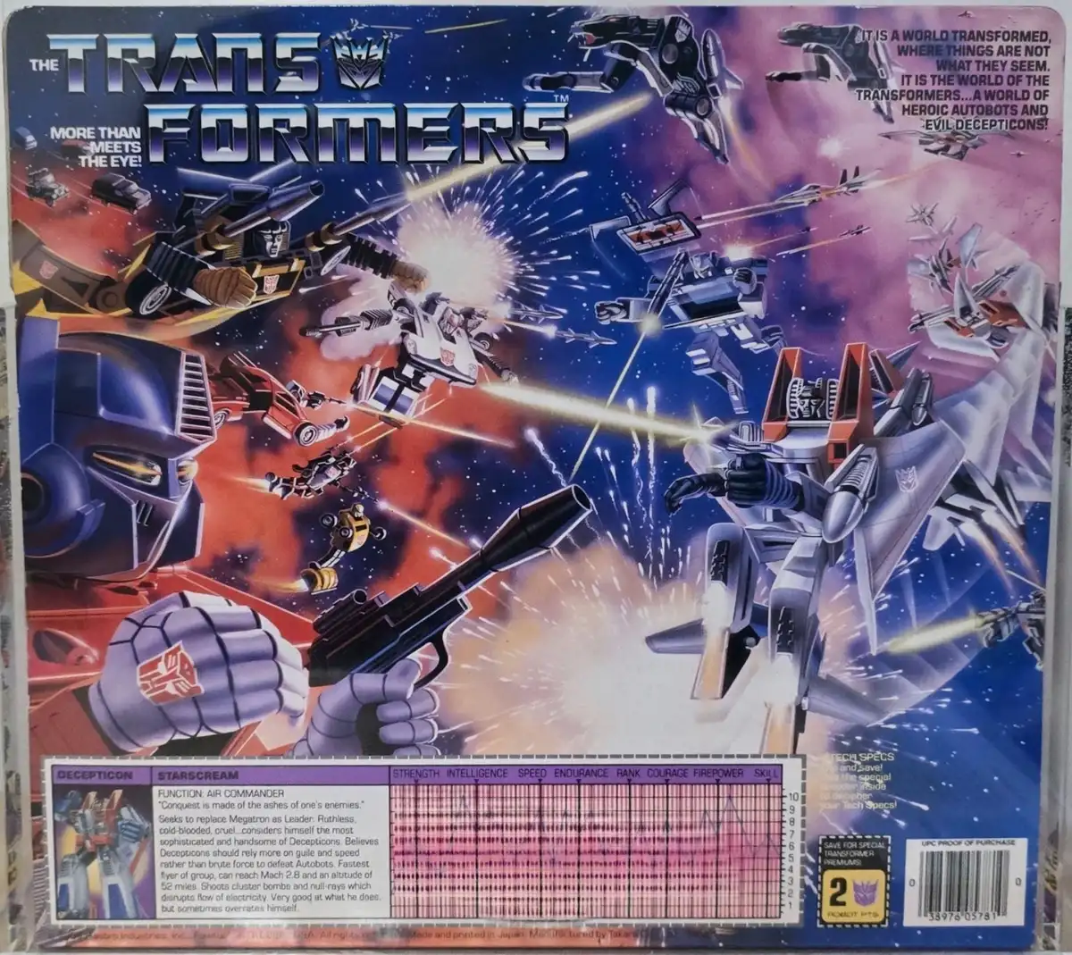 Original Generation 1 Transformers starscream vintage cardback