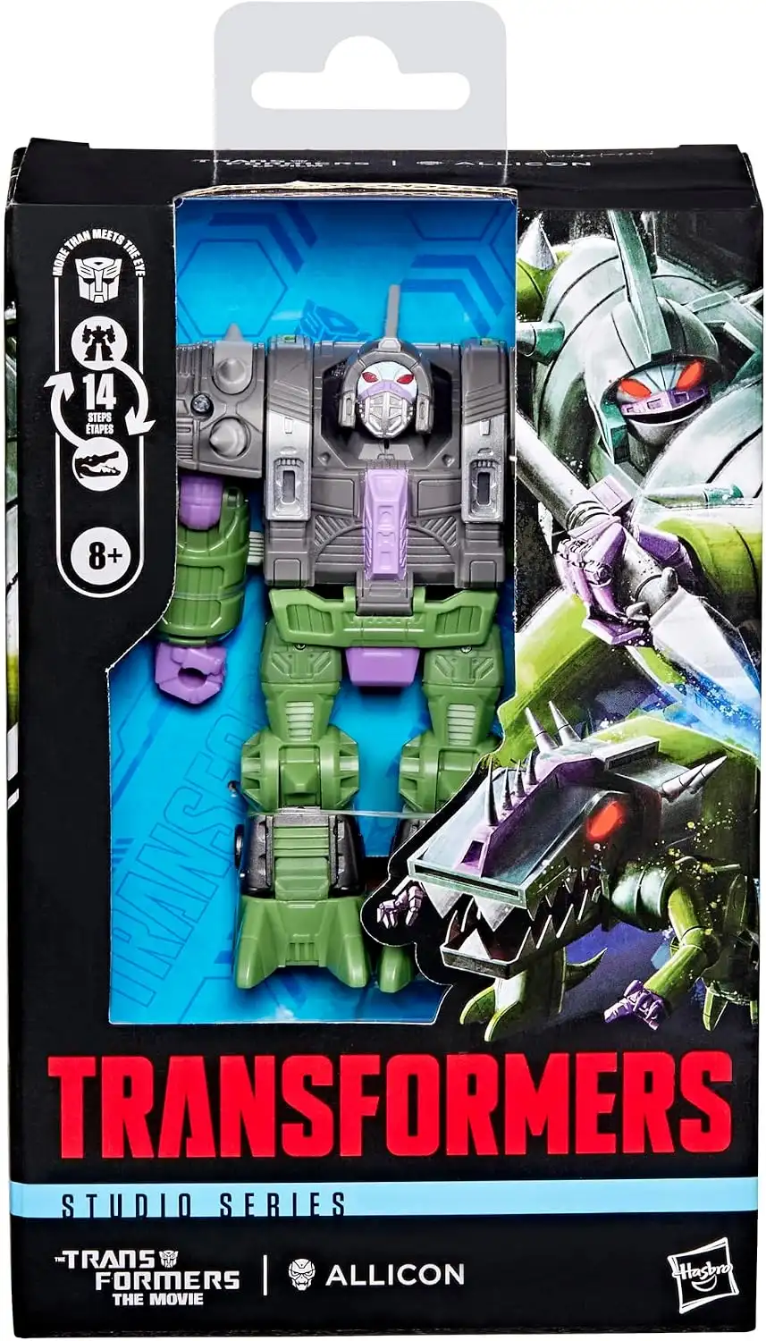 The front packaging displays the green and purple Allicon through the window, alongside illustrations of its robot and creature modes.