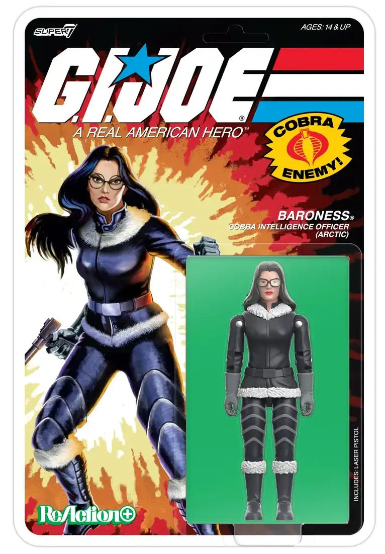 The blister card features an illustration of Baroness in her Arctic outfit holding a weapon, with the figure visible beside the illustration.